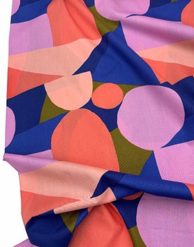 Remnant 1.4m - Blush & Blue Multi Shapes Fine Cotton Poplin Fabric, Nerida Hansen