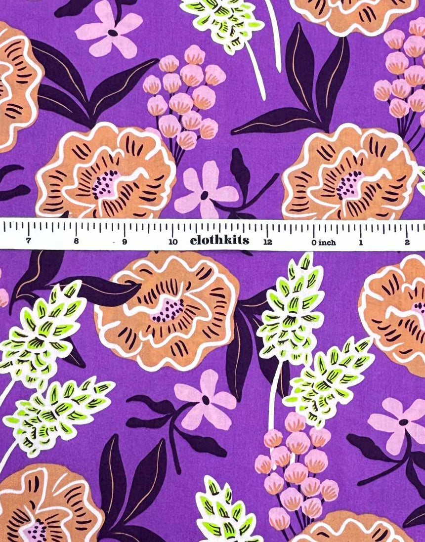 Purple Fresh Flowers Cotton Poplin Fabric, Nerida Hansen