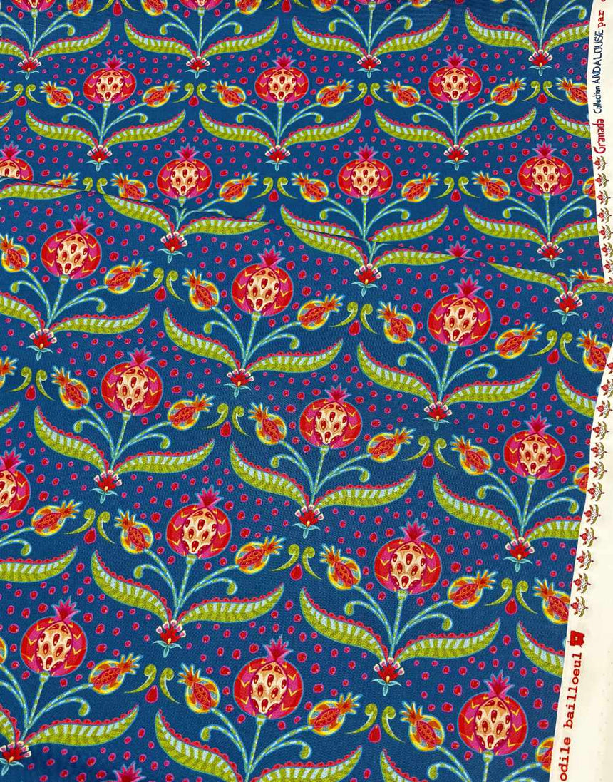 Granada Blue Organic Cotton Poplin Fabric, Odile Bailloeul