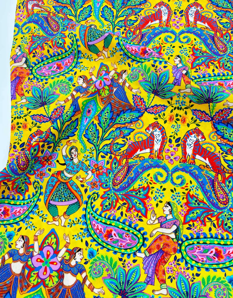 Remnant 45cm - Yellow Bollywood Organic Cotton Poplin Fabric, Odile Bailloeul