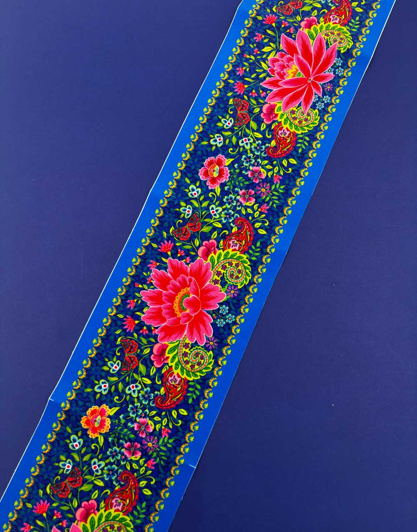 Blue Pushkar Velvet Border Fabric, Odile Bailloeul