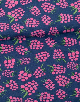 Remnant 1.9m -Blueberry & Pink Jenkka Organic Cotton Jersey Fabric, PaaPii Design