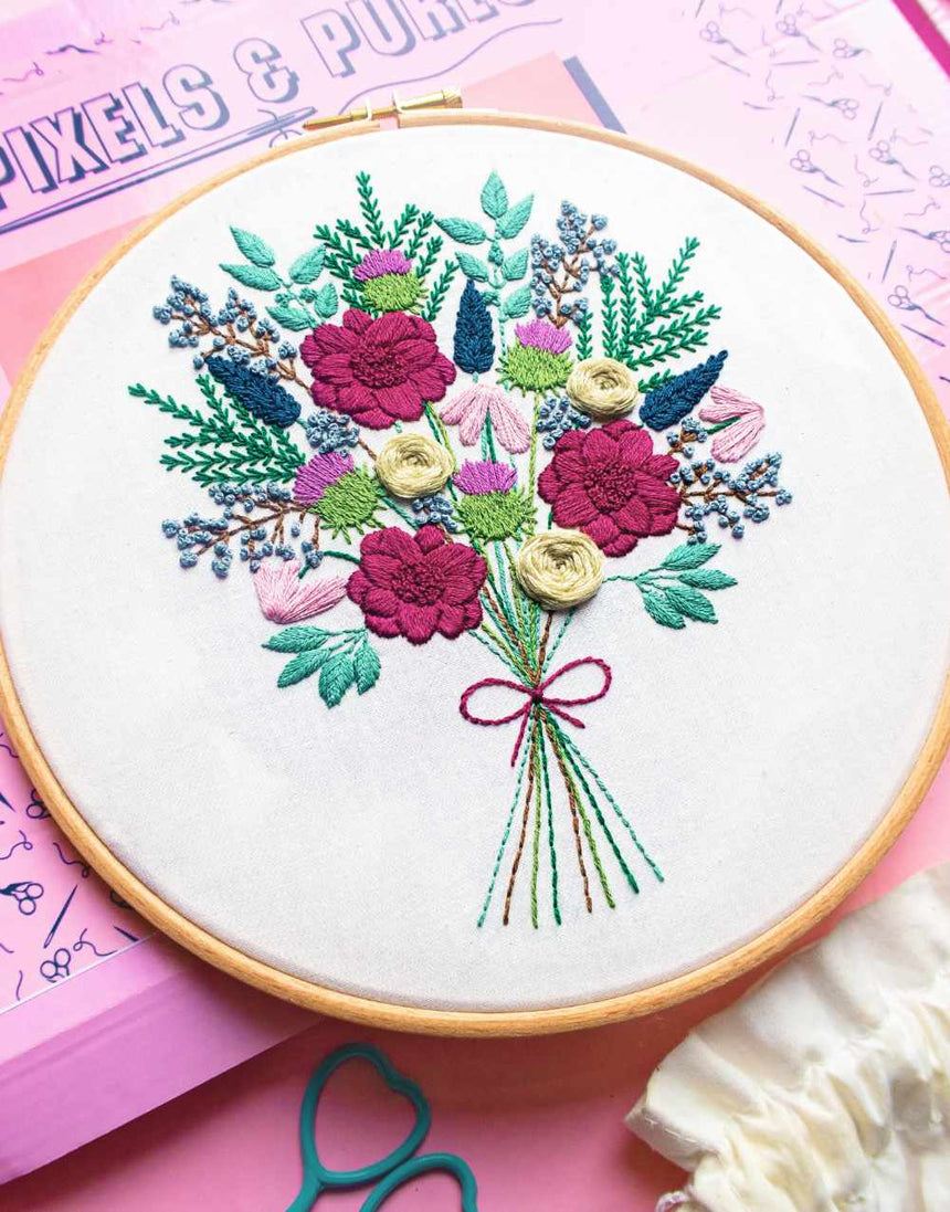 Winter Bouquet Embroidery Kit, Pixels & Purls