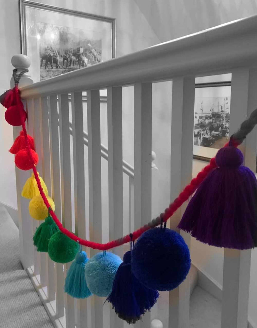 Rainbow Jumbo Pom Pom & Tassel Garland