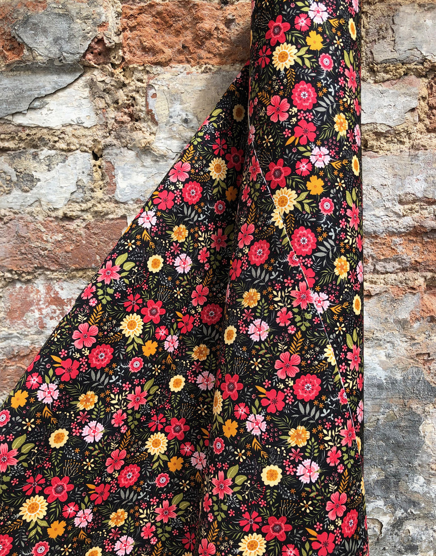 Midnight Bloom Printed Cotton Poplin Fabric