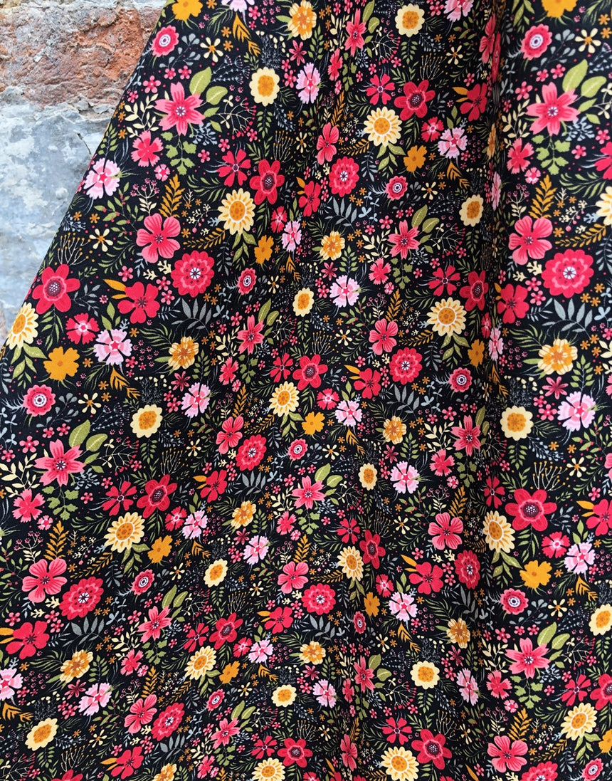 Midnight Bloom Printed Cotton Poplin Fabric