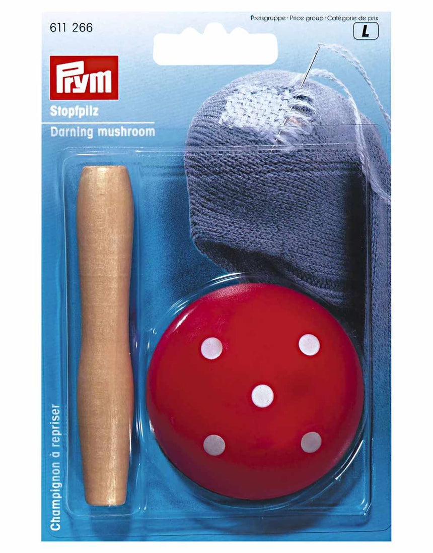 Wooden Darning Mushroom with Red & White Spots