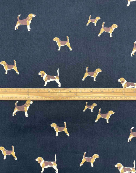 Not Specified Cotton Navy / Animals Birds & Nature Dogs Black Cotton Poplin Fabric 15387