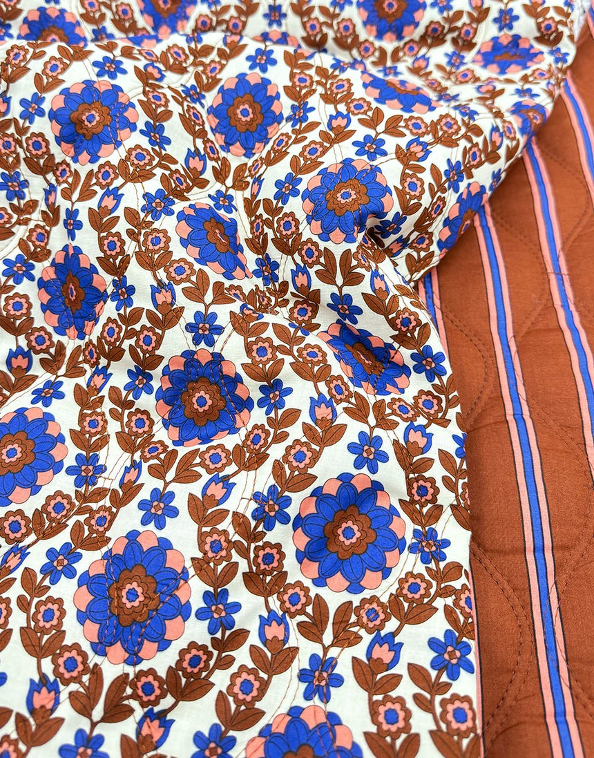 Remnant 1.1m - Cornflower Garden Reversible Quilted Cotton Voile Fabric”