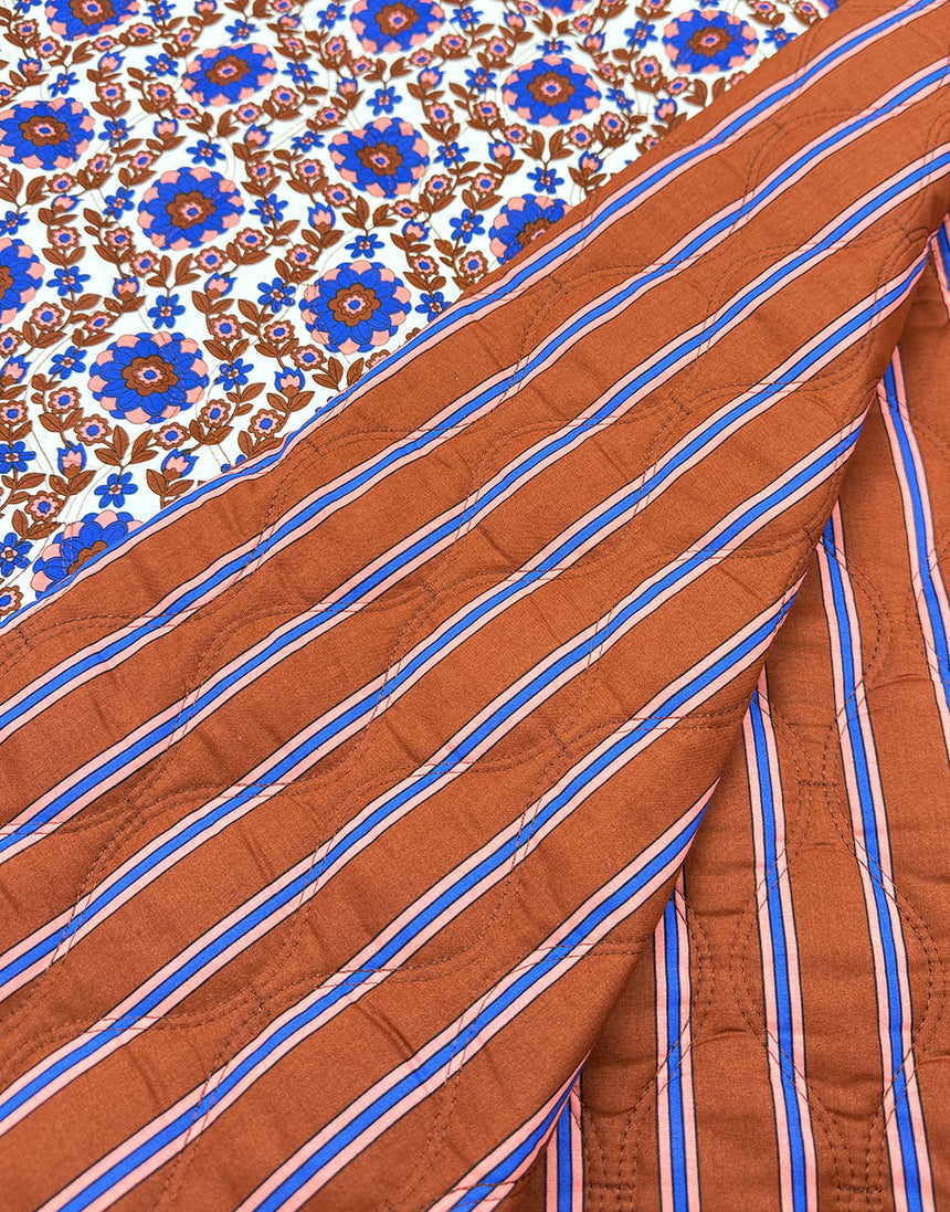 Cornflower Garden Reversible Quilted Cotton Voile Fabric