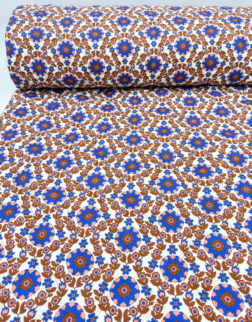 Cornflower Garden Reversible Quilted Cotton Voile Fabric