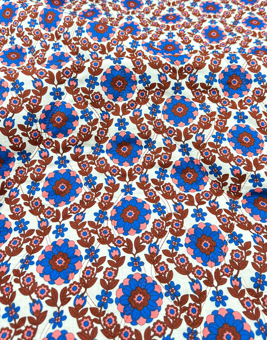 Cornflower Garden Reversible Quilted Cotton Voile Fabric