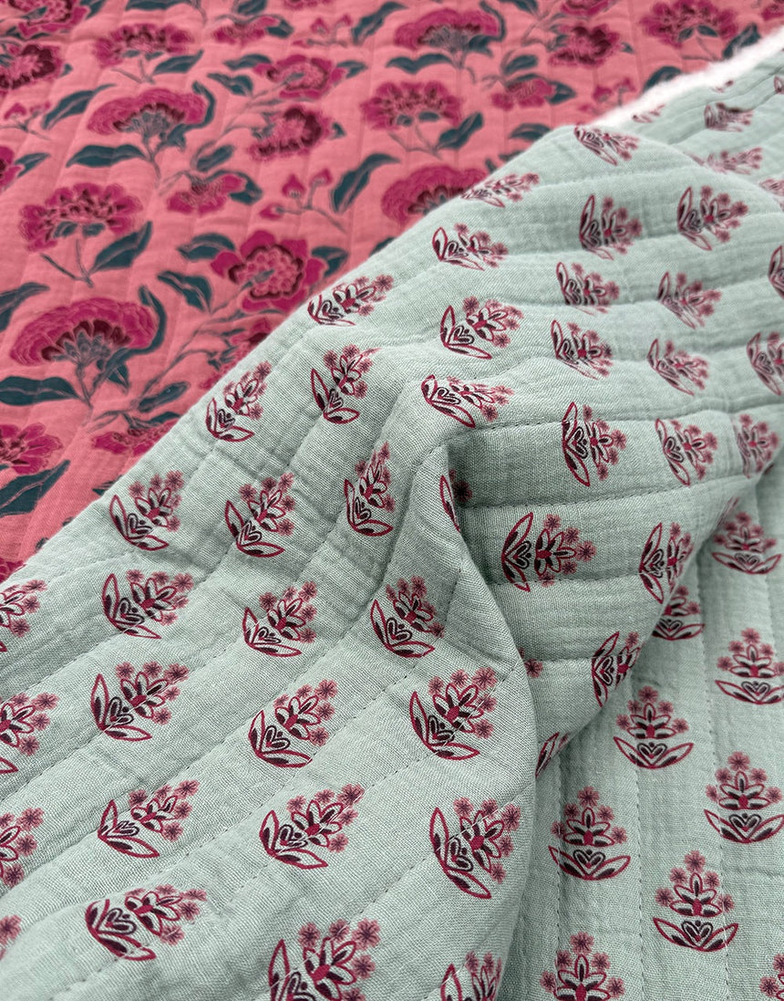 Blush Garden Reversible Quilted Cotton Double Gauze Fabric