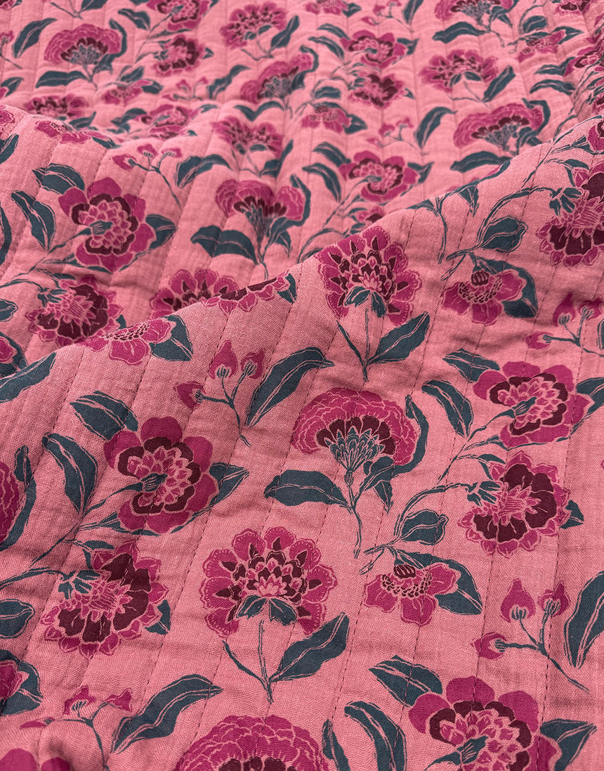 Blush Garden Reversible Quilted Cotton Double Gauze Fabric