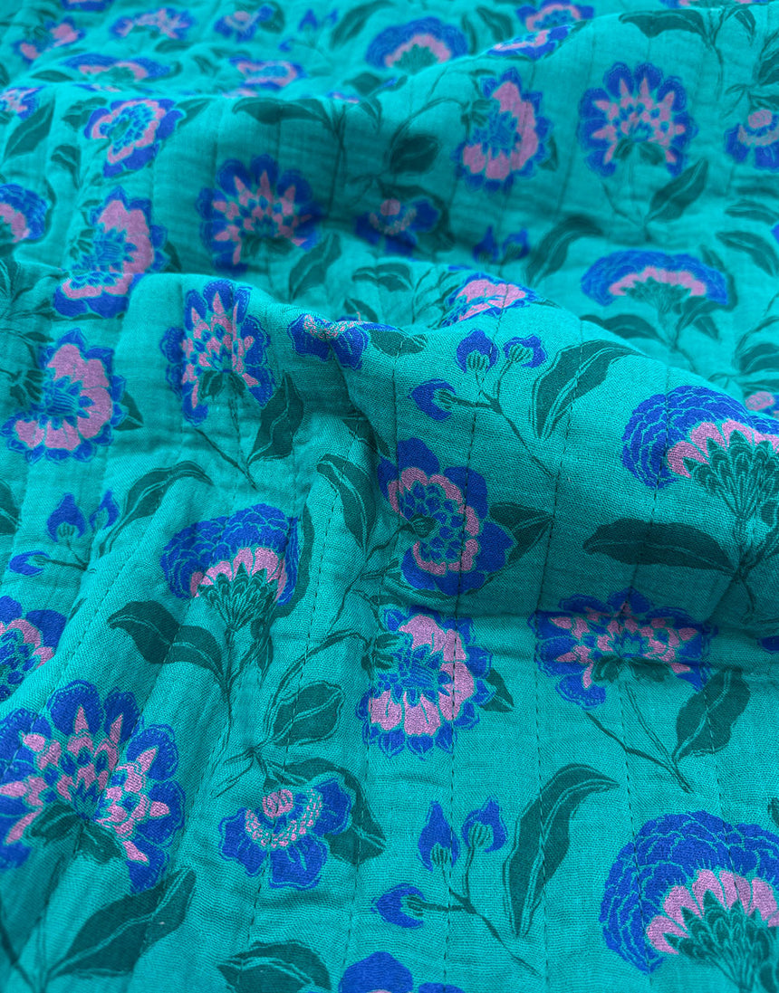 Petrol Garden Reversible Quilted Cotton Double Gauze Fabric
