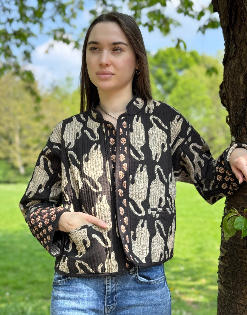Reversible Quilted Cotton  Padded Jacket, Big Cat & Mughal Motif