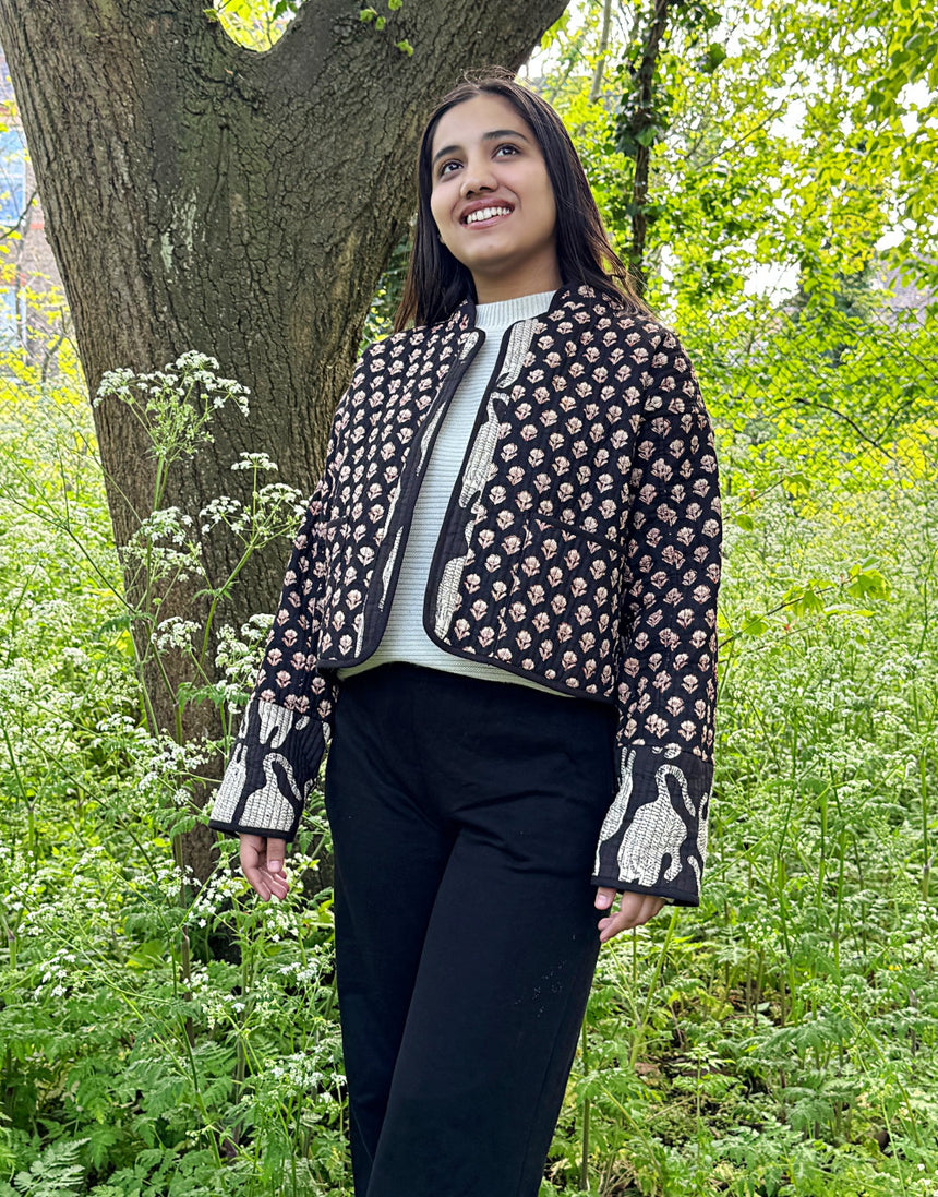 Reversible Quilted Cotton  Padded Jacket, Big Cat & Mughal Motif