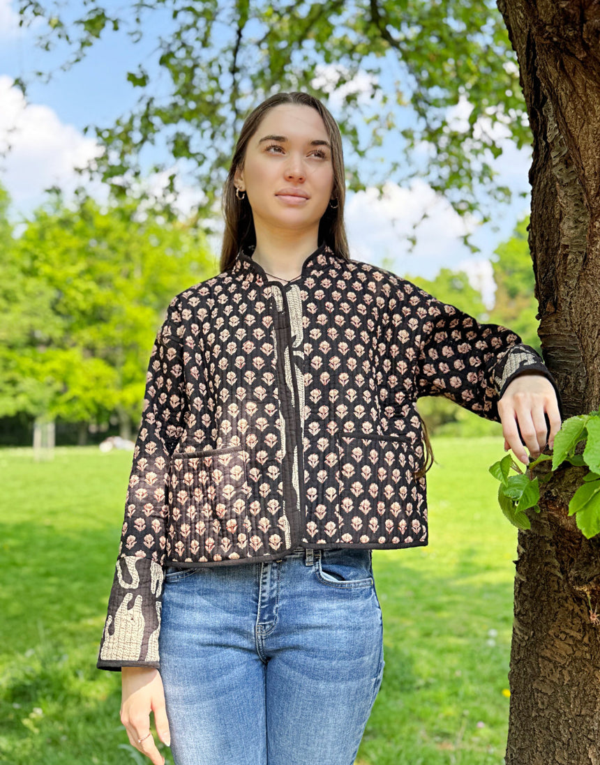 Reversible Quilted Cotton  Padded Jacket, Big Cat & Mughal Motif