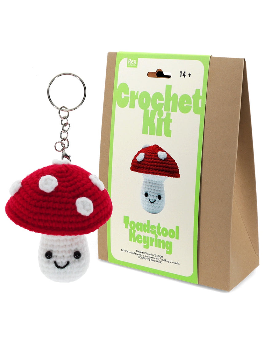 Toadstool Mushroom Intermediate Crochet Keyring Kit