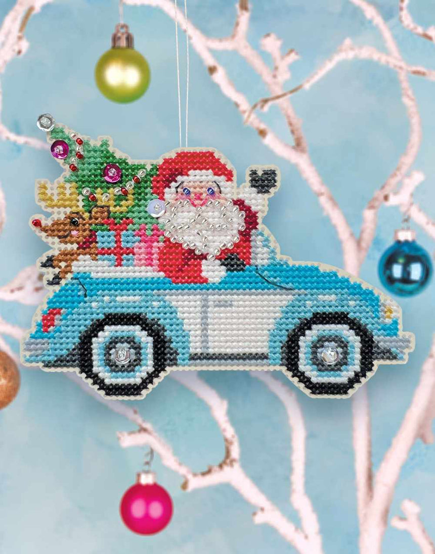 Santa Cruiser Ornament Counted Cross Stitch Kit, Satsuma Street