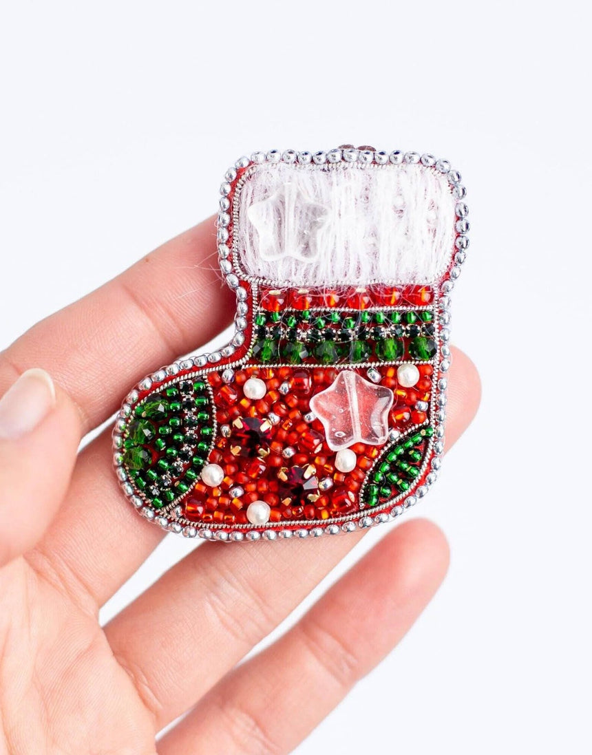 Christmas Stocking Beaded Embroidery Brooch/Hanging Decoration Kit