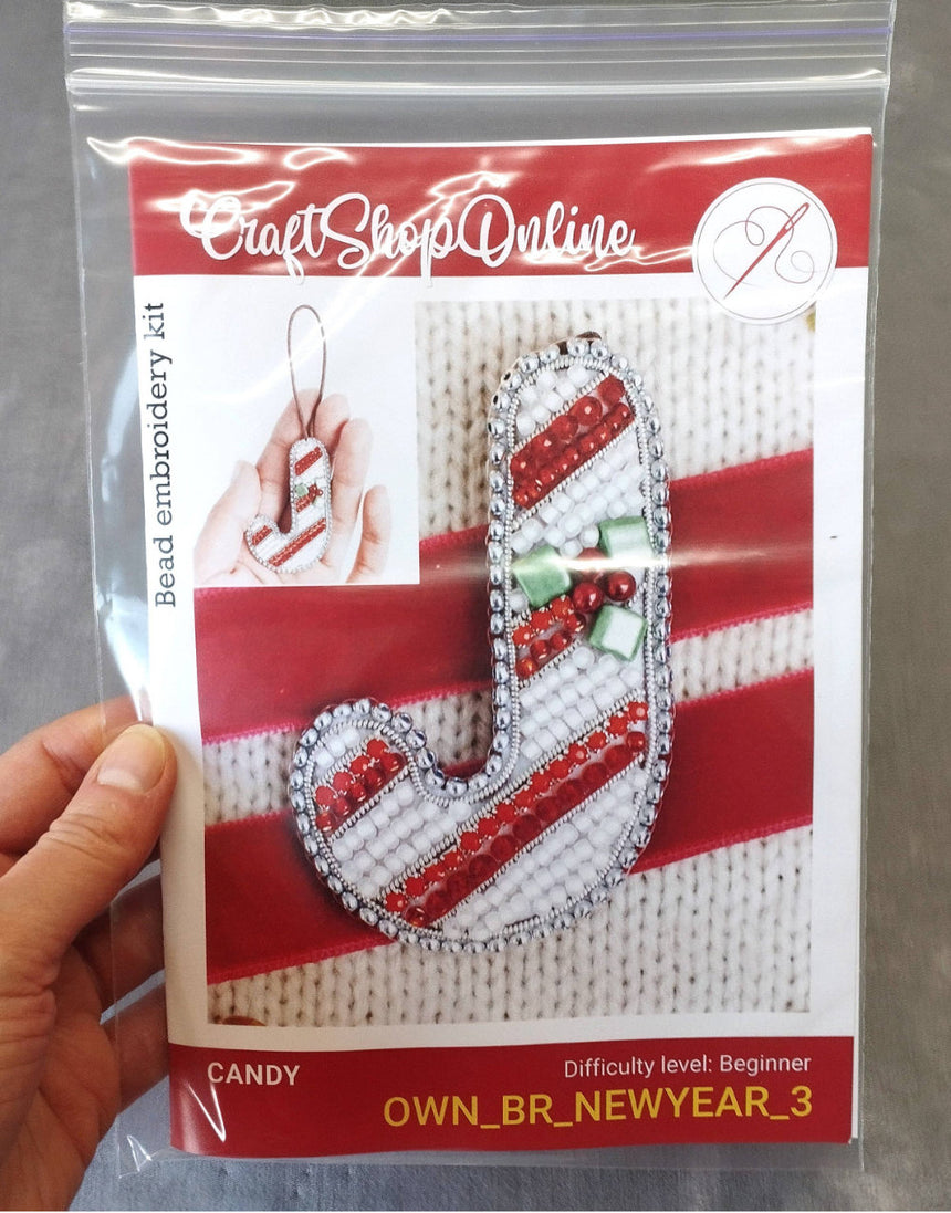 Candy Cane Beaded Embroidery Brooch/Hanging Decoration Kit