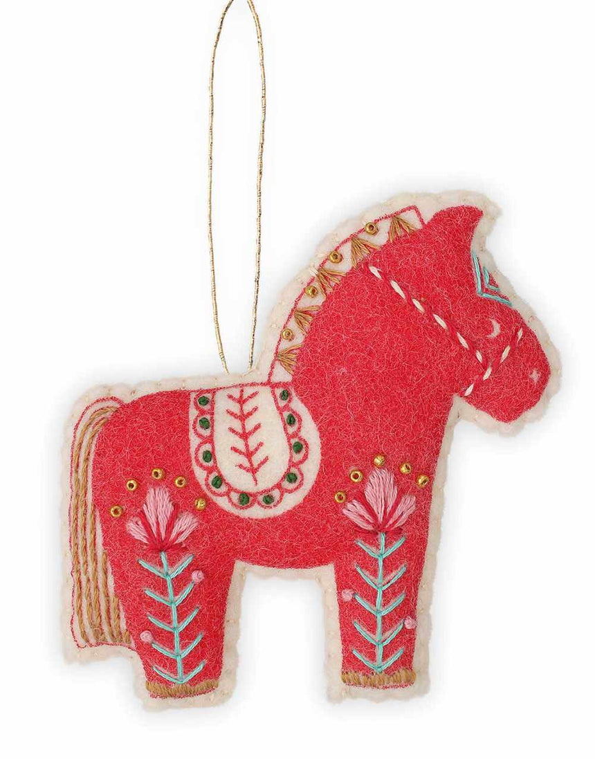 Red Dala Horse Festive Folk Ornament Embroidered Felt Craft Kit, Sewyeah