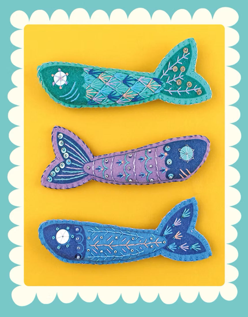 Sardines Embroidery Felt Craft Kit, Sewyeah - in Hot Tropical or Mediterraean Blues