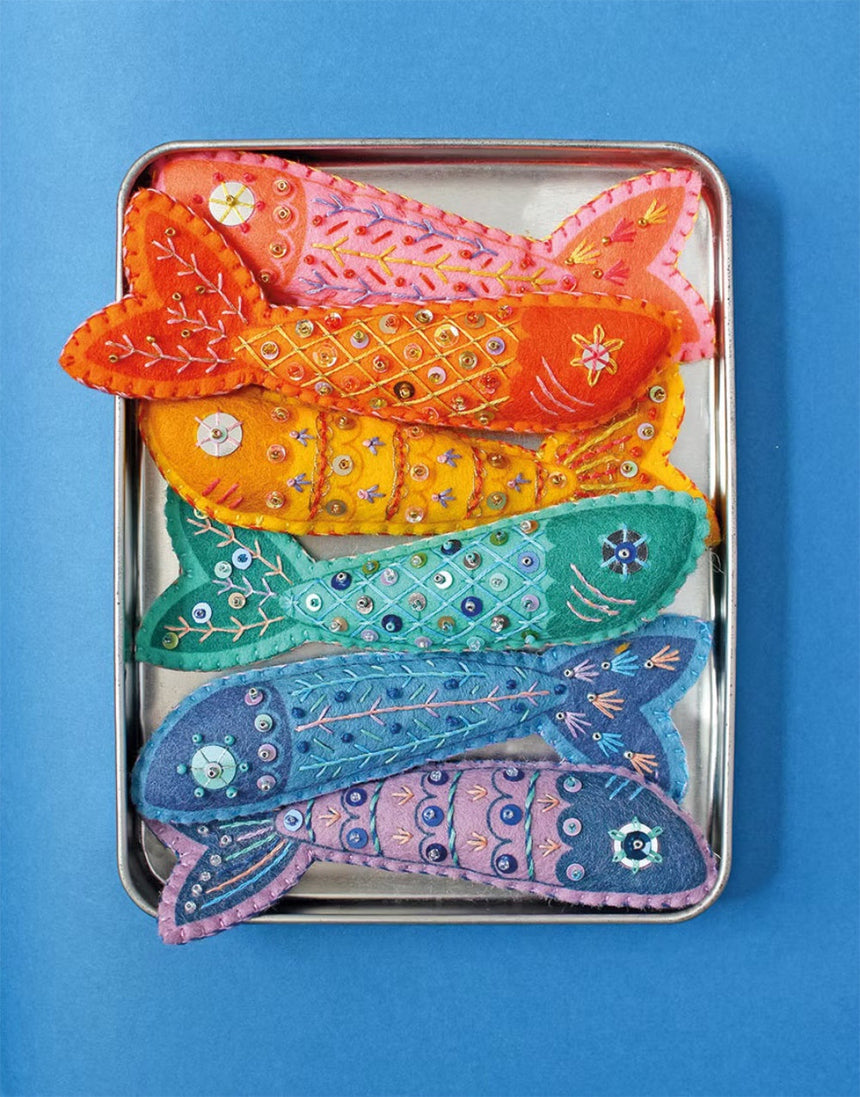 Sardines Embroidery Felt Craft Kit, Sewyeah - in Hot Tropical or Mediterraean Blues