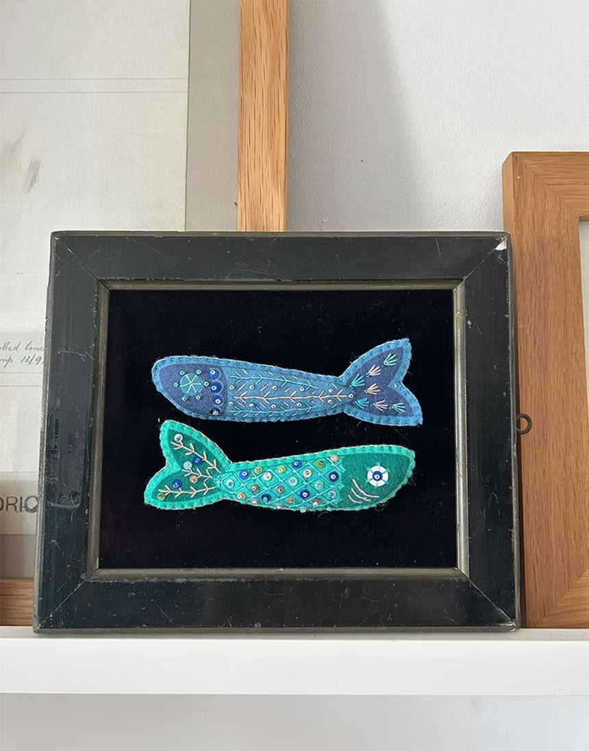 Sardines Embroidery Felt Craft Kit, Sewyeah - in Hot Tropical or Mediterraean Blues