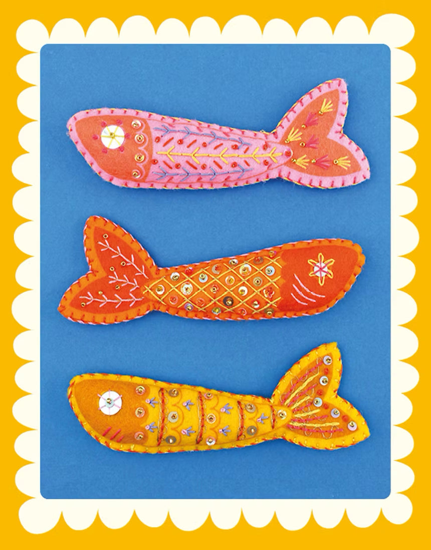 Sardines Embroidery Felt Craft Kit, Sewyeah - in Hot Tropical or Mediterraean Blues