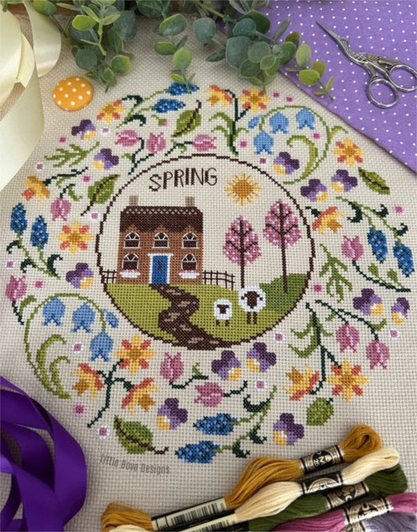 Spring Seasonal Circle Cross Stitch Kit, Little Dove Designs