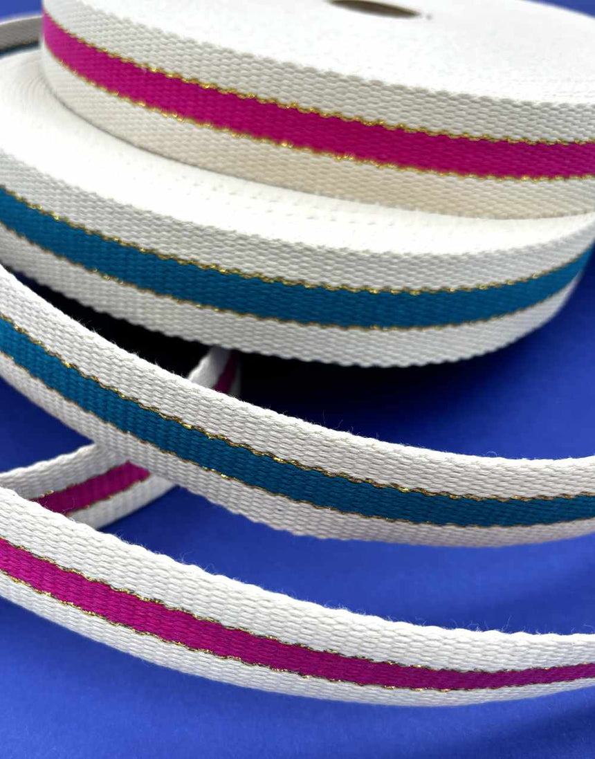 Metallic Stripe Cotton Webbing 30mm Wide