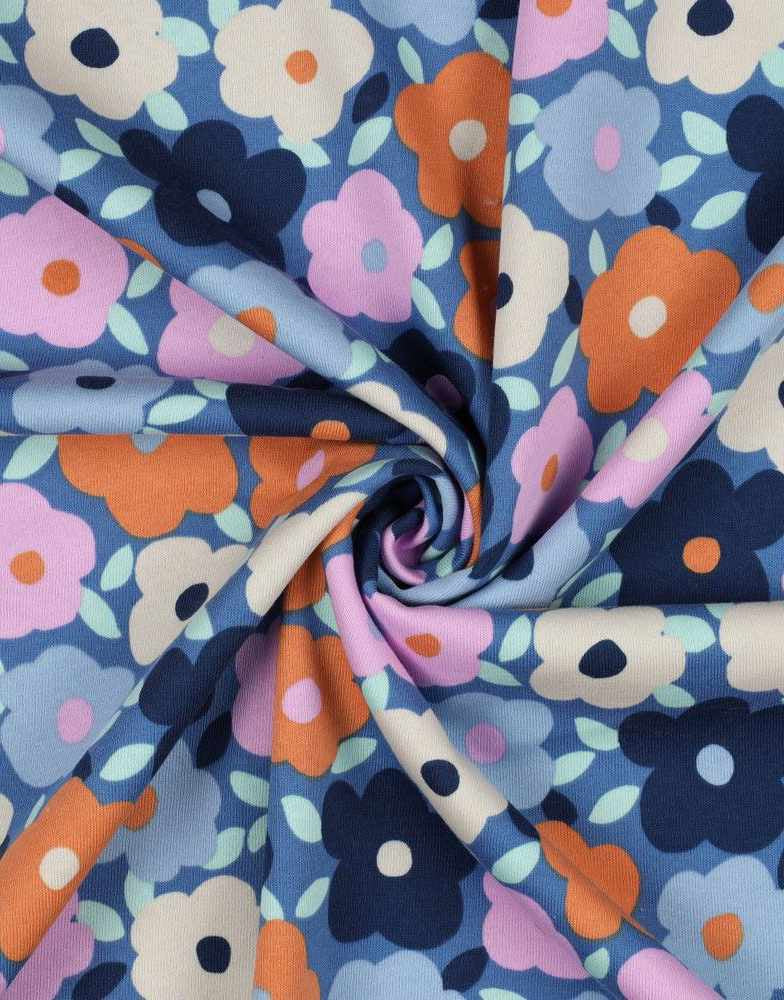 Blue Flowers Sweatshirting Jersey Fabric