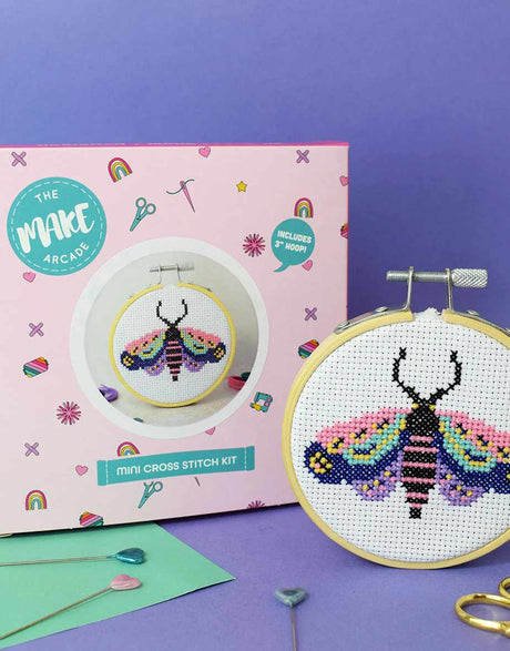 Magical Moth Mini Cross Stitch Kit, The Make Arcade