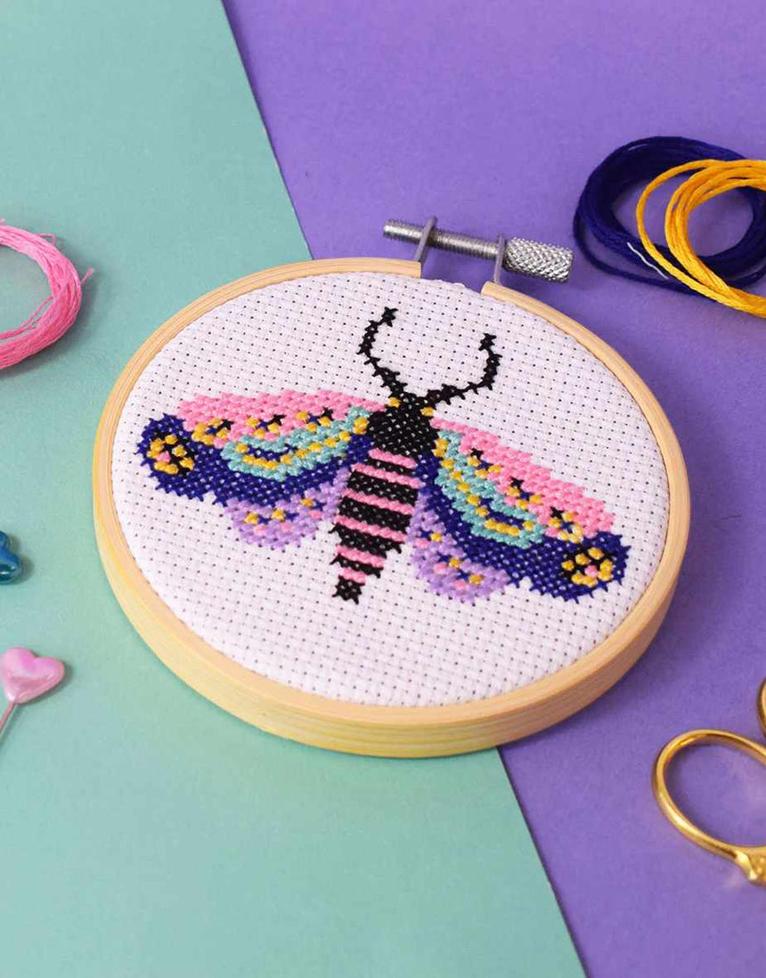 Magical Moth Mini Cross Stitch Kit, The Make Arcade