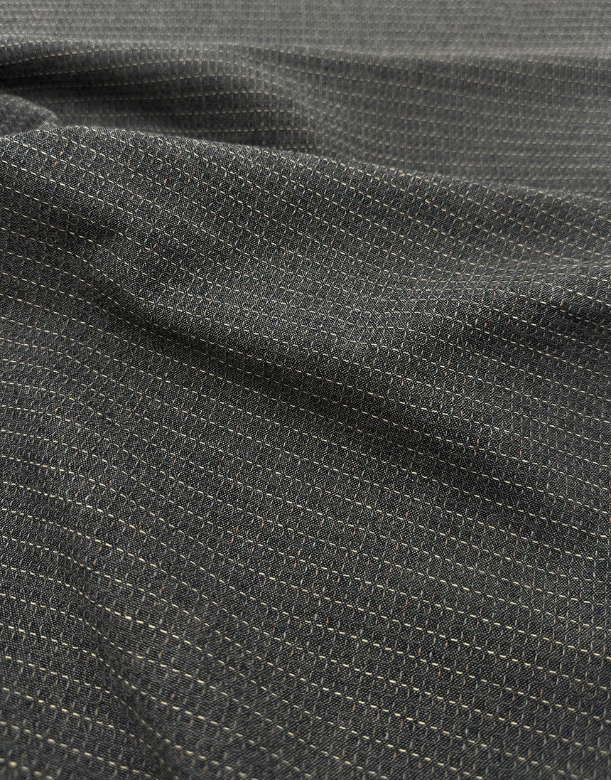 Tochio Yarn-Dyed Cotton Fabric, Charcoal Stitch Grid
