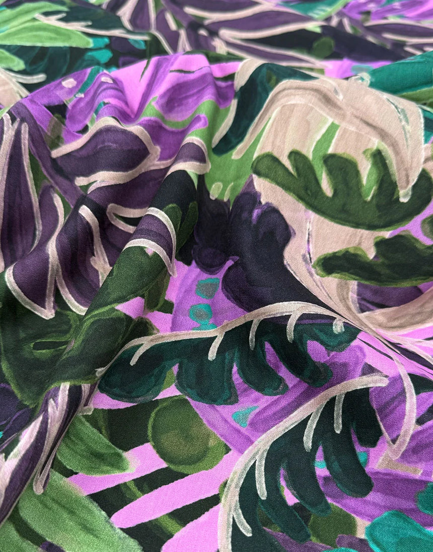 Remnant 1.1m - Painted Palm Floral Viscose Fabric