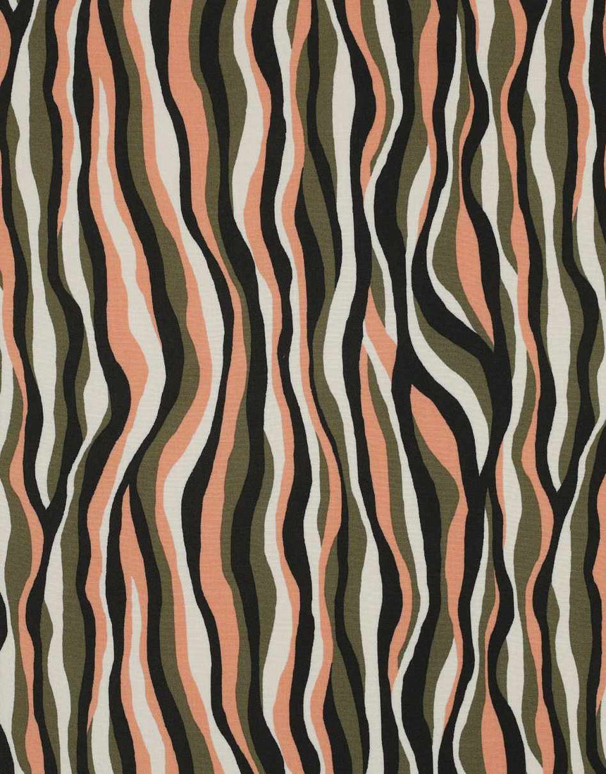 Khaki Coral Wavey Stripe Viscose Fabric