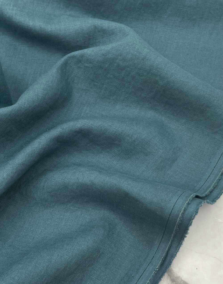 Petrol Blue Washed Linen Fabric