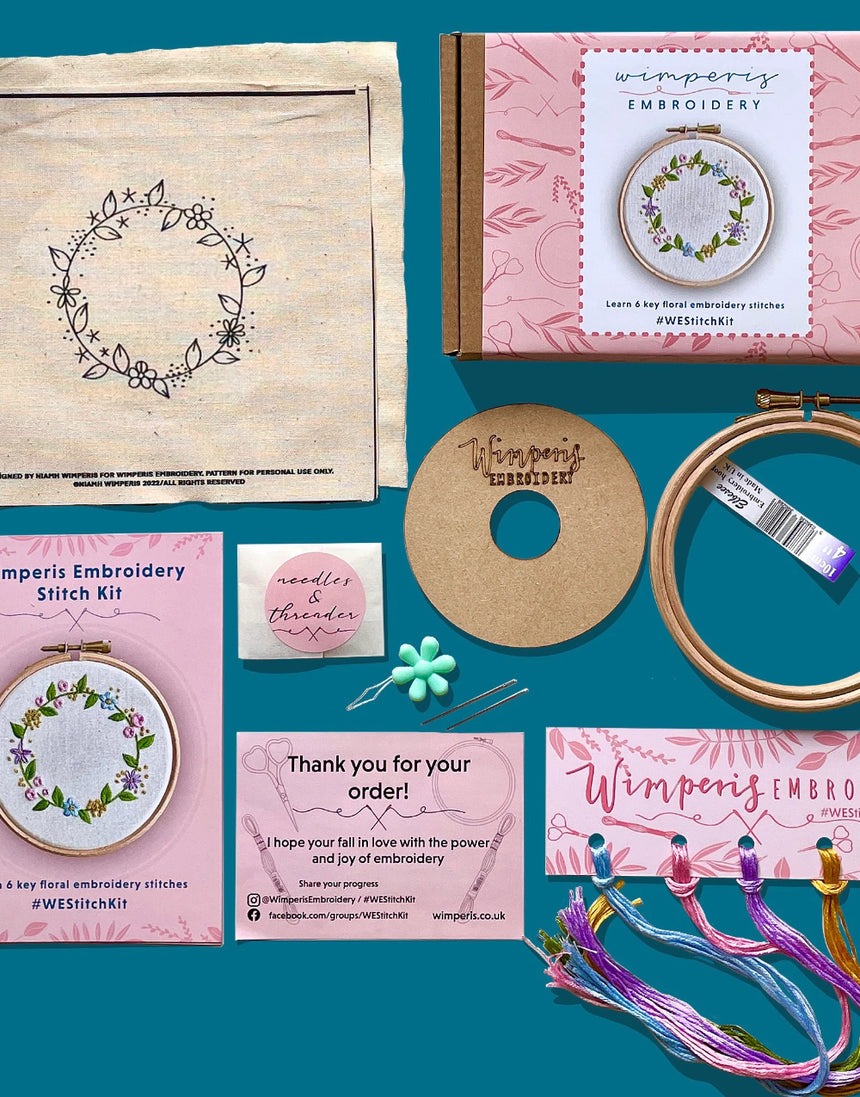 Floral Wreath Embroidery Kit, Wimperis Embroidery