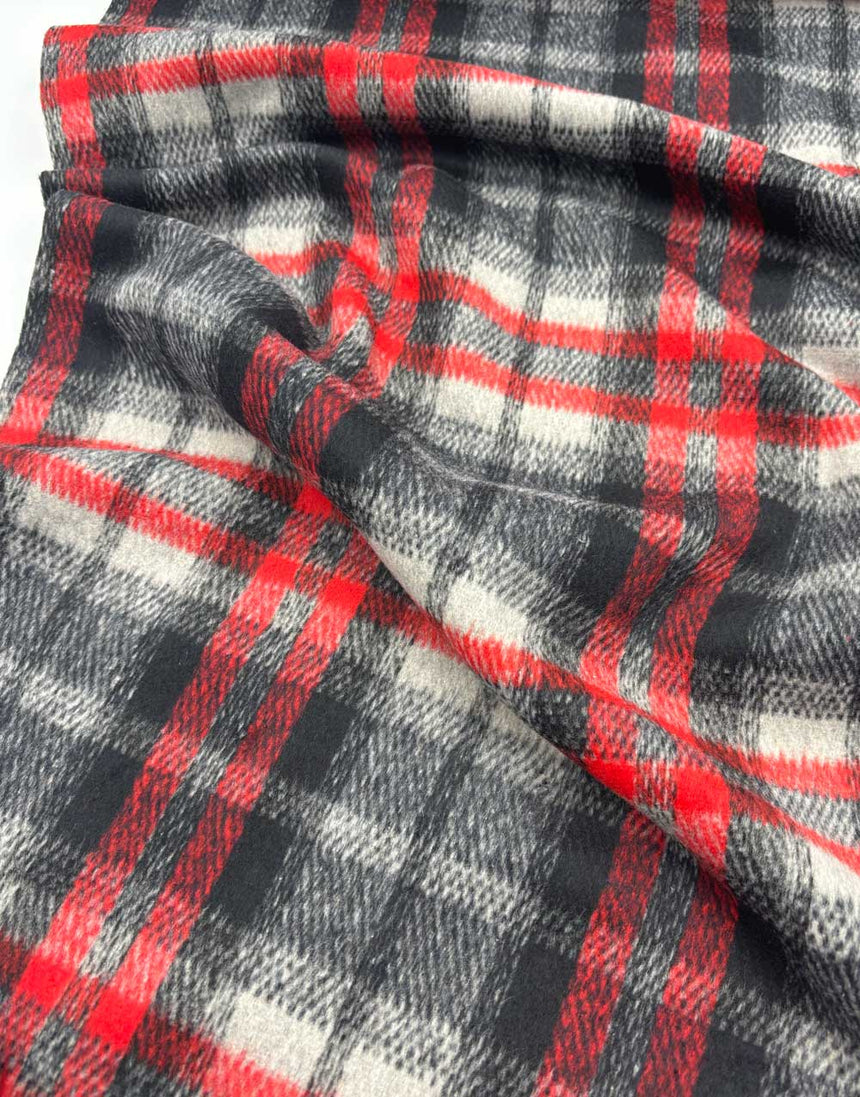 Red & Black Checkered Wool Blend Coating Fabric