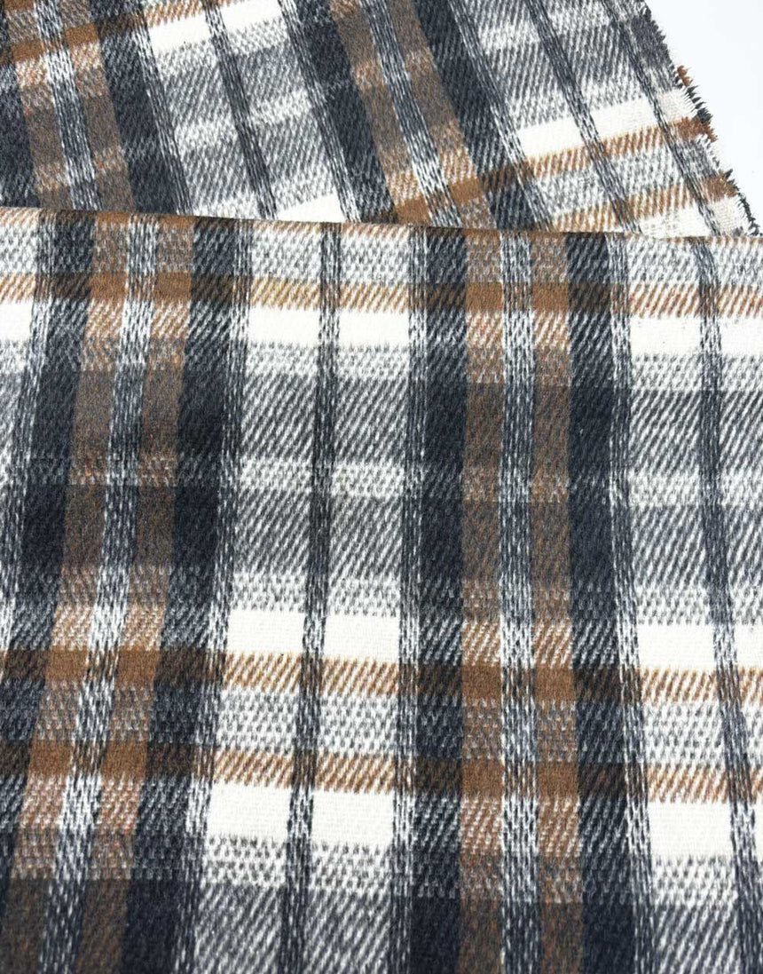 Sand & Black Checkered Wool Blend Coating Fabric