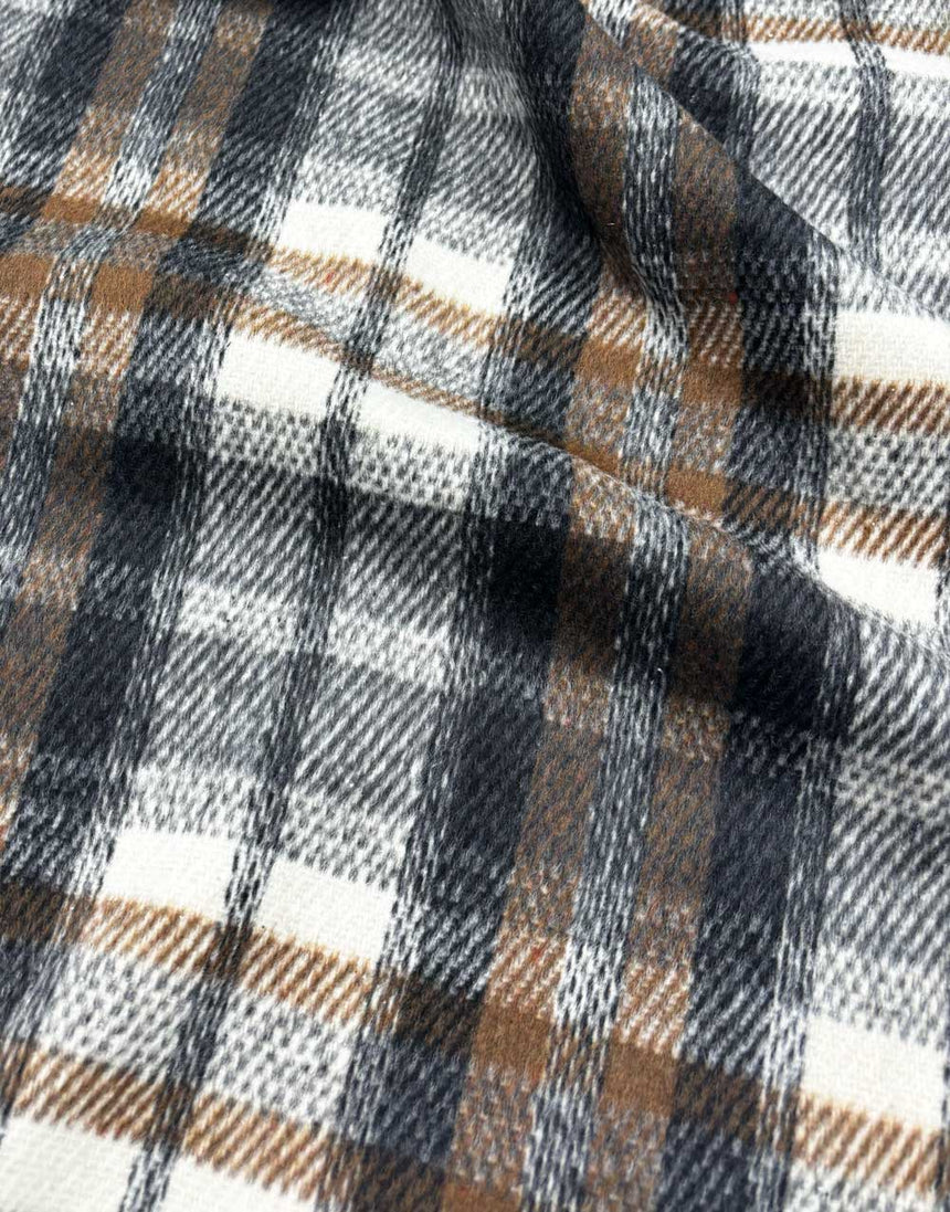 Sand & Black Checkered Wool Blend Coating Fabric