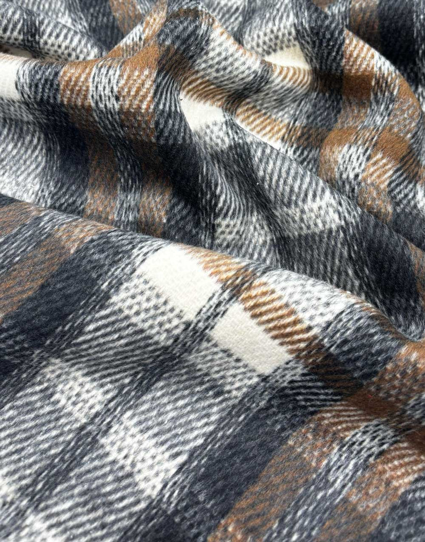 Sand & Black Checkered Wool Blend Coating Fabric