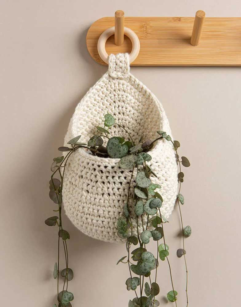 Grey Oval Plant Hanger Crochet Kit, Wool Couture