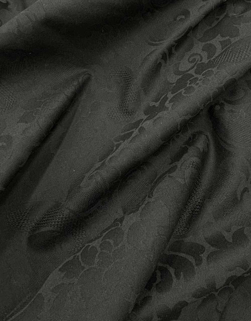 Remnant 45cm -Black Wool Damask Fabric