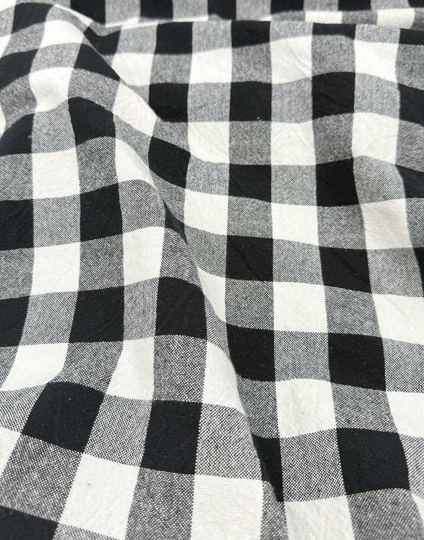 Black Woven Checkered Organic Cotton Fabric