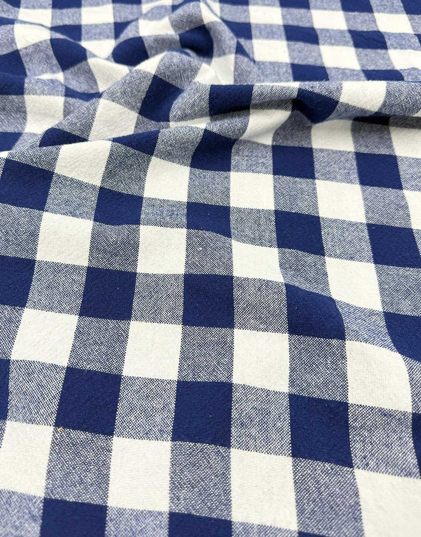 Navy Woven Checkered Organic Cotton Fabric