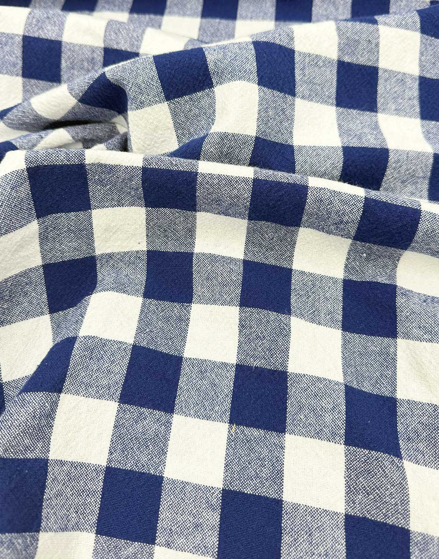 Navy Woven Checkered Organic Cotton Fabric